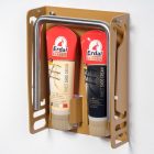 LIGHT BRWON COLORED  FOOTREST WITH SHOE CREAM HOLDER -  SHOE CREAM INCLUDED -  GLOSSY FINISH