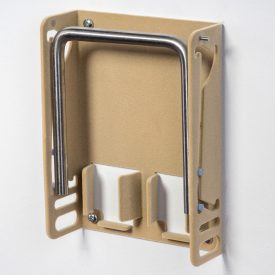   FLOCKED (VELVET) FOOTREST, CARAMEL COLOR, WITH SHOE CREAM HOLDER