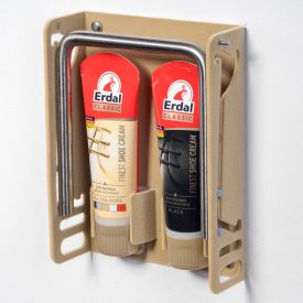   FLOCKED (VELVET) FOOTREST, CARAMEL COLOR, WITH SHOE CREAM HOLDER, SHOE CREAM INCLUDED